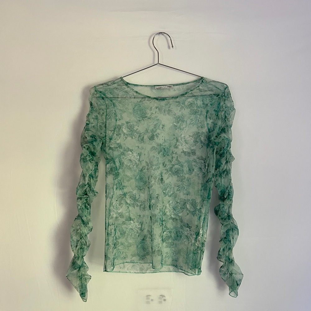 green floral mesh Zara top
